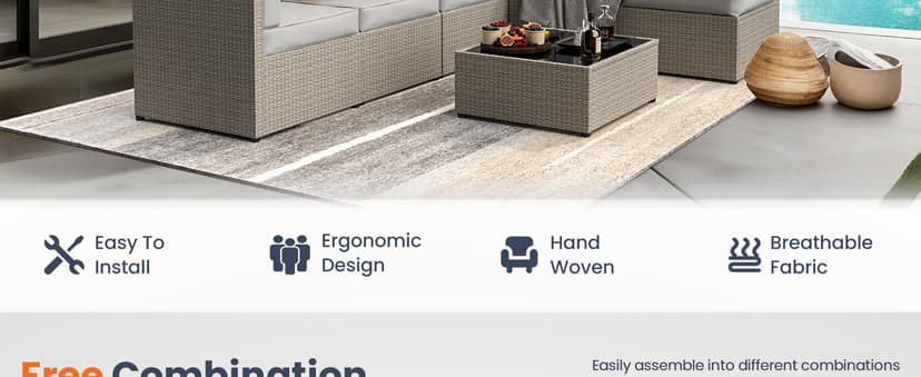 Pamapic 7-Piece Outdoor Sectional Furniture Set, All-Weather Wicker Patio Sofa with Washable Cushions, Gray Waterproof Rattan Conversation Set for Backyard, Poolside, Garden (Gray Cushions)