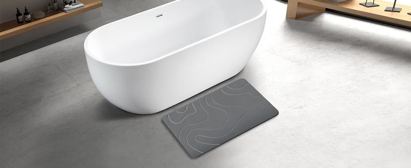Stone Bath Mat Diatomaceous Earth Shower Mat Non-Slip Super Absorbent Diatomite Stone Mats for Bathroom Floor Quick-Drying Easy to Clean (24''*16'' Grey)