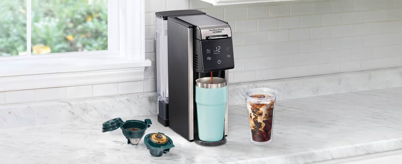 Hamilton Beach FlexBrew Advanced 4-in-1 Single Serve Hot & Iced Coffee Maker with Removable 45 oz. Water Reservoir, Use Pod Packs and Grounds, Fast Brewing, LED Touchscreen, Black (49925)