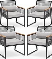 YITAHOME Patio Chairs Set of 4, Outdoor Patio Furniture Dining Chairs, All-Weather Rattan Conversation Chairs with Soft Cushions for Backyard Deck (Light Brown+Black)