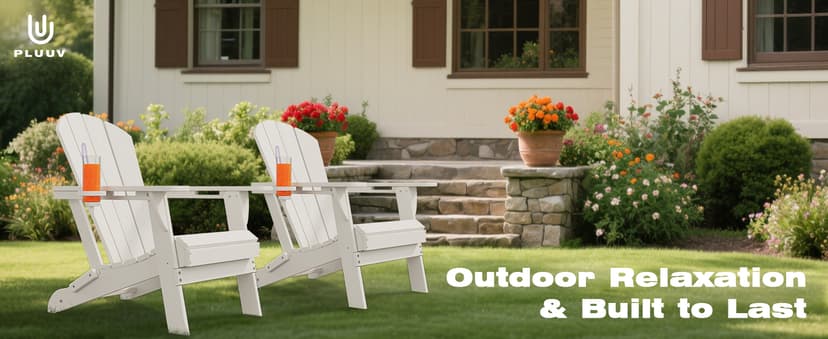 Folding Adirondack Chair Set of 8, HDPE All-Weather Patio Chairs for Outdoor, Patio, Lawn, Garden, Backyard Deck, Fire Pit - Black