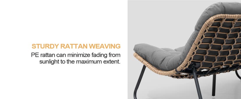 Crestlive Products Outdoor Loveseat 3 Pieces, 2 Seater &1 Seater Outdoor Sofa Set,All-Weather Boho Rattan Patio Furniture with Soft Cushion for Balcony, Poolside, Backyard (Dark Gray Without Table)