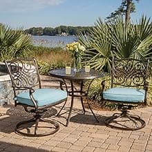 Hanover Traditions Set with 6 Swivel Rocker Chairs, Tan Cushions and Large 38"x72" Dining Table, Outdoor Dining Set for 6