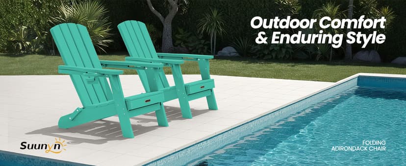 Folding Adirondack Chair 6 Pack, HDPE All-Weather Fire Pit Chairs, Plastic Adirondack Chairs with 2 Cup Holder, Outdoor Lawn Chair for Patio Garden (Teak)