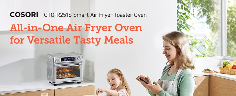 COSORI Smart 12-in-1 Air Fryer Toaster Oven Combo, Airfryer Convection Oven Countertop, Bake, Roast, Reheat, Broiler, Dehydrate, 75 Recipes & 3 Accessories, 26QT, Silver-Stainless Steel