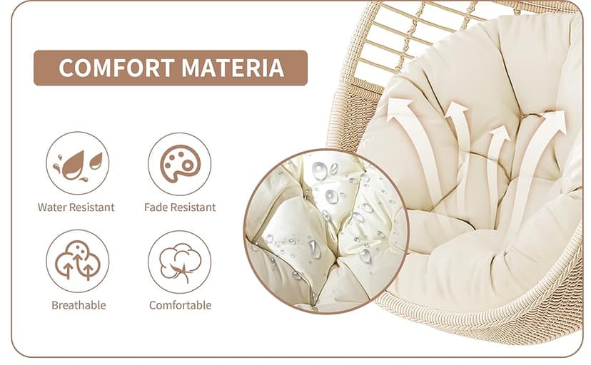 TWT Egg Swing Chair with Stand Hanging Egg Chair Outdoor - Rattan Wicker Patio Hanging Basket Chair Hammock Chair with Metal Frame and UV Resistant Cushion for Indoor Bedroom Balcony (Beige)