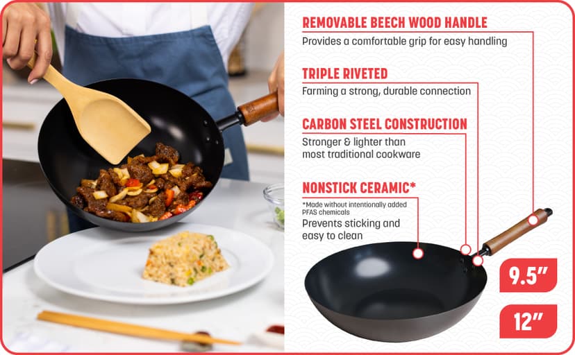 JOYCE CHEN Classic Series 14-Inch Ceramic Nonstick Carbon Steel Wok
