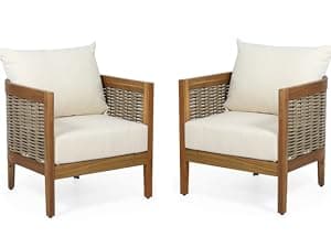 Merax 5-Piece Outdoor Acacia Wood Wicker Conversation Set with 3 Seater Sofa,Loveseat,2 Chairs and Coffetable for Backyard