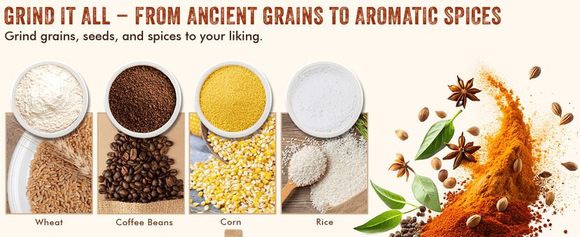 Manual Hand Grain Mill White | Heavy-Duty Hand Operated Food Grinder for Wheat, Corn, Oats, Coffee Beans, Rice & Dry Grains | Hand Crank Kitchen Flour Mill for Home, Camping, Survival & Everyday Use