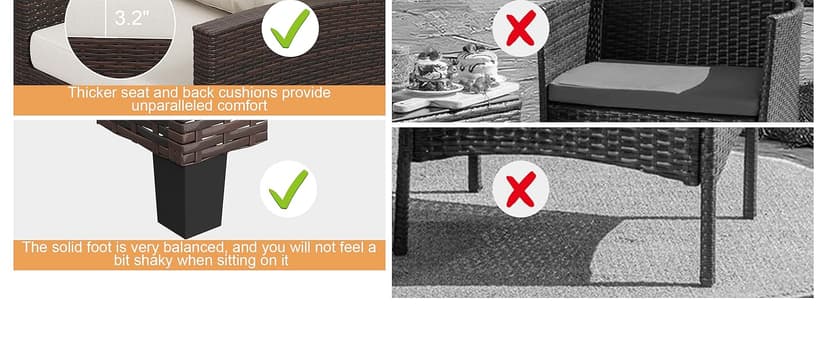 Shintenchi 3 Pieces Patio Furniture Set 3 Pieces PE Rattan Wicker Chairs with Table Outdoor Furniture for Backyard/Garden/Poolside/Outdoor Restaurant Brown Rattan with White Cushion