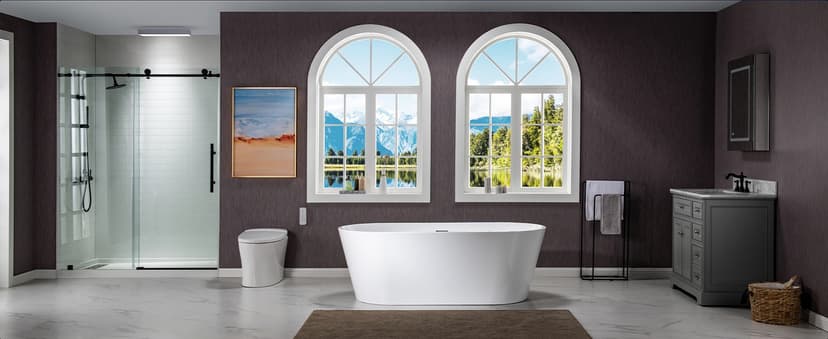 WOODBRIDGE 71" Acrylic Freestanding Bathtub Contemporary Soaking White Tub with Brushed Gold Overflow and Drain,B1701-BG