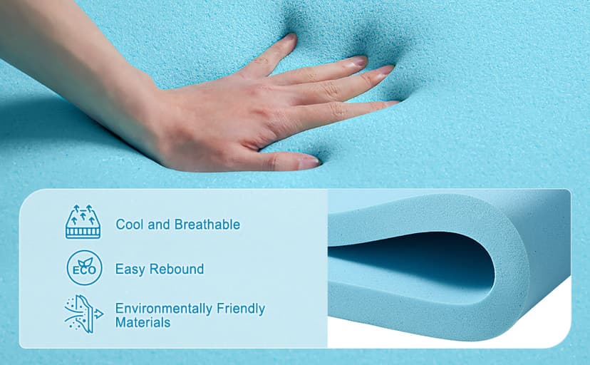 MASVIS King Size Dual Layer 4 Inch Memory Foam Mattress Topper, 2 Inch Gel Memory Foam and 2 Inch Cooling Pillow Top Mattress Pad Cover for Back Pain, Medium Support