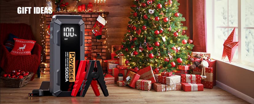 5000A Jump Starter Povasee Car Battery Jump Starter, 12V Jump Box for car up to All Gas or 10L Diesel Engine Battery Jumper Starter Portable with 3" LCD Display Power Bank/Dual Output/LED Light