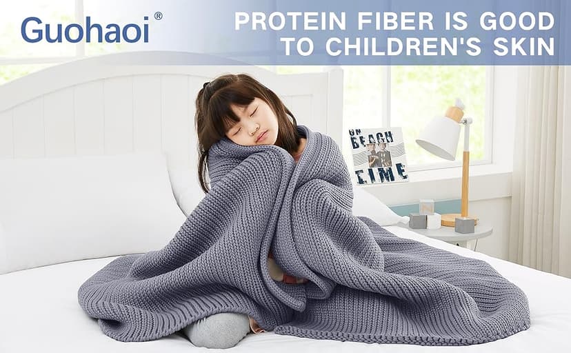 Guohaoi Knitted Weighted Blanket(Light Grey 60"x80" 15lbs),Home Décor Cooling Throw Blanket for Hot Sleepers,Hand Made Chunky Knit Heavy Blanket for Adults Use on Queen/King Size Bed