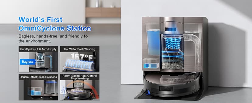 ECOVACS DEEBOT X11 OmniCyclone Robot Vacuum and Mop, PowerBoost Charging, OZMO Roller 2.0 Instant Self-Washing Mop, 19,500Pa Suction, Bagless OmniCyclone Station, AIVI 3D Smart Navigation