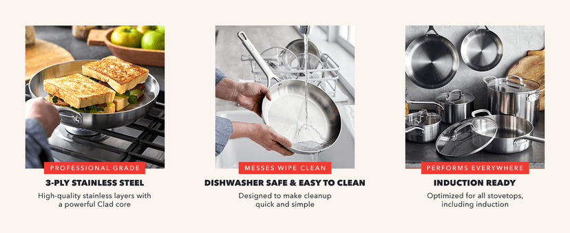 GreenPan x Bobby Flay 10 Piece Stainless Steel Cookware Set, Tri-Ply Multiclad Pots & Pans, Professional Grade, Oven & Broiler Safe to 600°F, Dishwasher Safe, Durable, Induction Compatible, Silver