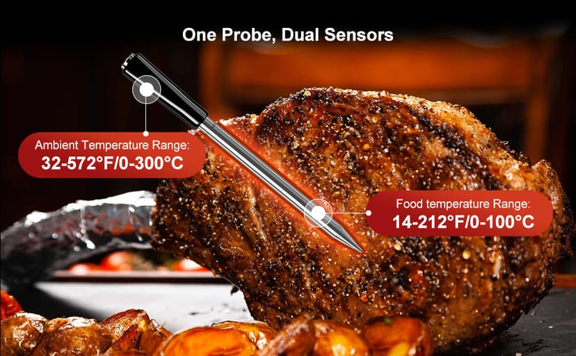 500ft Bluetooth Wireless Meat Thermometer for Smoker, Fitflavor Digital Grill Meat Thermometer Wireless for Grilling BBQ Cooking Oven Rotisserie, Rechargeable Battery, IP67 Waterproof (FNT11-4)