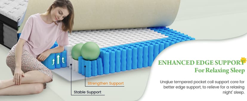 Onlylucky Firm King Size Mattress - 14 Inch Gel Memory Foam Mattress with Individual Pocket Spring for Pressure Relief & Motion Isolation, Premier Comfort Night Sleep, Enhanced Support Hybrid King Bed