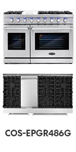 Cosmo COS-DFRL486GK 48 in. Lumin Collection 6.7 cu. ft. Double Oven Dual Fuel Range with 6 Sealed Burners, Rapid Convection, Stainless Steel