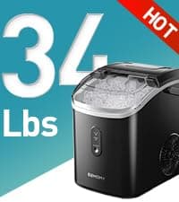 EUHOMY Nugget Ice Maker Countertop with Handle, Ready in 6 Mins, 34lbs Per Day, Removable Top Cover, Auto-Cleaning, Portable Sonic Ice Maker with Basket and Scoop, for Home/Party/RV/Camping (Black)