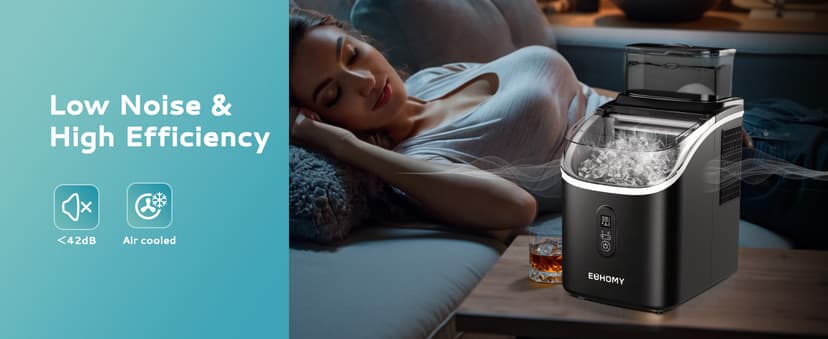 EUHOMY Ice Cube Maker Machine Countertop with External Water Tank, 34Lbs, 16Pcs Ready in 13 Mins, 2 Ways to Add Water, Auto-Cleaning, with Ice Scoop & Basket, for Home/Kitchen/Office/Bar (Black)