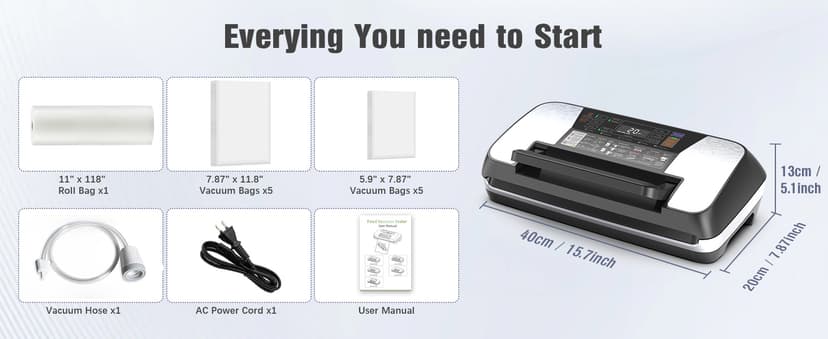 230 Watts Vacuum Sealer for Food, Commercial Vacuum Sealer Machine with Double Heat Seal, Easy Lock Handle, 12 Functions, Bags Storage,Build-in Cutter, 1 Roll and 10 Pre-cut Bags, Progress Display