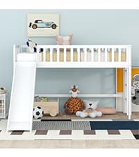 Bellemave Twin Size Loft Bed for Kids,Low Loft Bed with Slide and Ladder,Wood Loft Bed Twin for Girls Boys,Grey