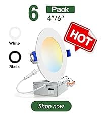 zouzai 24 Pack 6 Inch Ultra-Thin LED Recessed Ceiling Light with Junction Box 5CCT Adjustable Dimmable Can-Killer Downlight - ETL and Energy Star Certified (24 Pack,5CCT, 6 Inch)