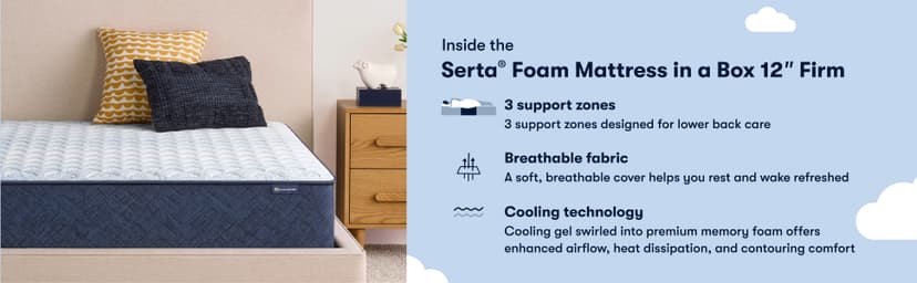 Serta Sleeptrue Firm 12" Queen Memory Foam Mattress in a Box, Cooling, Breathable, and Pressure Relieving - 100 Night Trial, CertiPUR-US Certified and 10 Year Limited Warranty