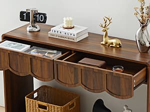 Console Table with Drawers, Mid-Century 43 Inches Narrow Entryway Tables with Open Storage Shelves, Hallway Accent Tables Behind Couch Table for Living Room - Walnut