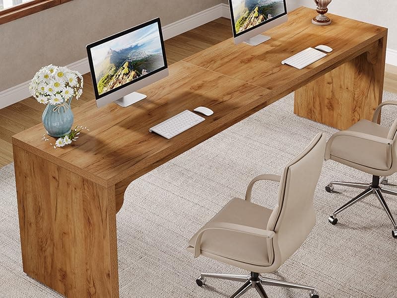Tribesigns 78.7 Inches Long Computer Desk, Wooden Extra Long Desk, 2 Person Large Writing Table for Home Office, Brown
