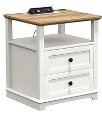 HIFYOBRO 24''Tall End Table with Charging Station, Adjustable Shelf, Storage Side Table,21" Large Nightstand for Living Room, Bedroom,Espresso