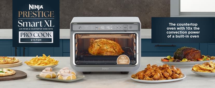 Ninja Prestige Smart XL with Pro Cook System 10-in-1 Air Fry Digital Countertop Convection Toaster Oven with Air Fry, Air Roast, Broil & Bake, Pro Cook Thermometer, 1800 Watts, Stainless Steel, DT551