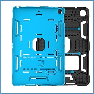 CCMAO iPad 9th Generation Case, iPad 8th/7th Generation Case, iPad 10.2 2021/2020/2019 Case with Kickstand, Heavy Duty Shockproof Hybrid Three Layer Protective Cover for Kids Boy Girl, Black+Sky Blue