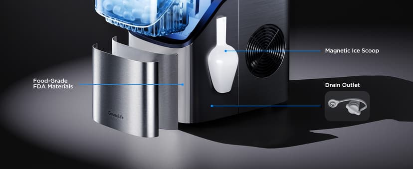 GoveeLife Smart Ice Maker Countertop, Portable Ice Machine with Voice Control, 9 Ice Cubes in 6 Minutes 3 Sizes, 26lbs/24Hrs, Self Cleaning RGB Lights, Quiet Ice Maker with Scoop for Kitchen Silver