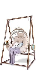 Reinforced Base & Triangular Structure Hammock Stand with 2 Storage Baskets, Swing Stand with 3 Hooks Fit for Most Hanging Chair for Oudoor&Indoor (Stand Only) (Coffee)
