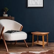 Teak Shower Bench, 20" Solid Wood Shower Stool Waterproof Shower Seat with Storage Shelf for Bathroom, Indoor & Outdoor Use