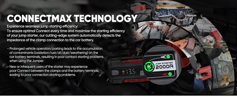 J400 Jump Starter with ConnectMax Tech, 2000A 12V Battery Jumper Starter Portable, Lithium Jump Box and Jump Pack for Up to 8.0-Liter Gas and 6.0-Liter Diesel Engines, Smart Digital Screen