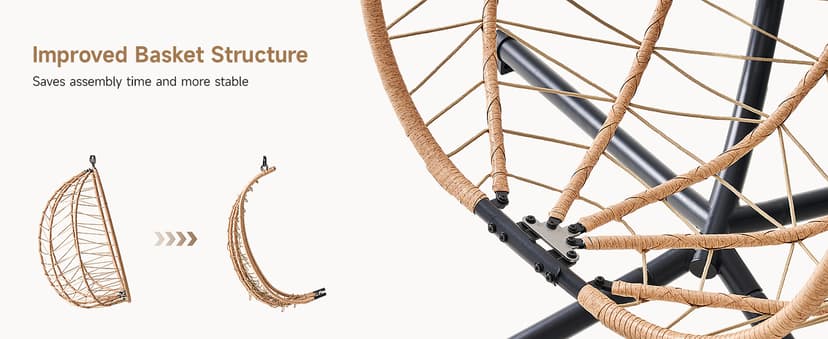 Hanging Egg Chair with Adjustable Footrest & Stand, Wicker Rattan Swing Hammock Chair with Cushion & Double Chains, 350LBS Capacity for Outdoor & Indoor Patio, Deck, Bedroom, Balcony (YE-BE)