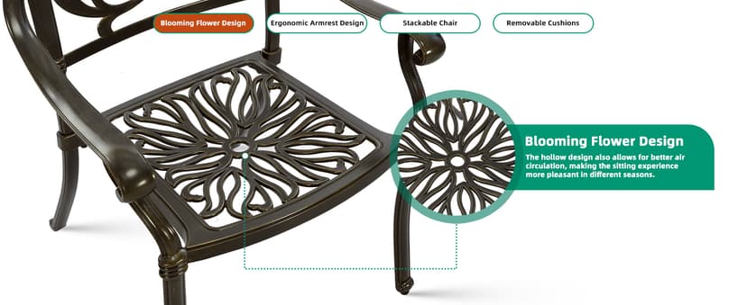 VIVIJASON 9-Piece Outdoor Furniture Dining Set, All-Weather Cast Aluminum Patio Conversation Set, Include 8 Cushioned Chairs and an Oval Table with Umbrella Hole for Balcony Lawn Garden Backyard