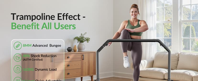 BCAN 40"/48" Mini Rebounder Trampoline for Adults with Bar, 450/550LBS Fitness Trampoline with Bungees, Adjustable Handle, Stable & Quiet, Indoor Outdoor, Whole-Body Workout & Relaxation at Home