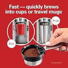 Hamilton Beach The Scoop Single Serve Coffee Maker & Fast Grounds Brewer, Brews in Minutes, 8-14oz. Cups, Stainless Steel