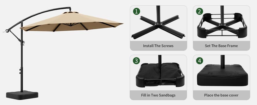 10ft Patio Umbrella with Base Included, Outdoor Offset Cantilever Umbrella w/Upgraded Yarn-dyed Fabric Shade, Sturdy 8 Rids, Easy Tilt Adjustment, for Pool Deck Porch Backyard Garden,Beige