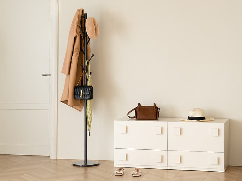 Yoobure Coat Rack Freestanding with Natural Marble Base - Coat Tree with 8 Hooks Heavy Duty Coat Hanger Stand, Metal Coat Rack Stand for Jacket, Hat, Clothes & Bag, Hall Tree Hat Rack for Entryway