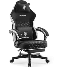 Dowinx Gaming Chair Fabric with Pocket Spring Cushion, Massage Game Chair Cloth with Headrest, Ergonomic Computer Chair with Footrest 290LBS, Black and Grey