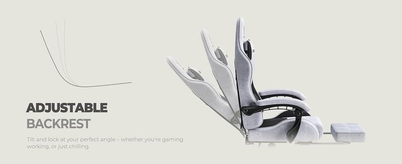 Dowinx Gaming Chair Fabric with Pocket Spring Cushion, Massage Game Chair Cloth with Headrest, Ergonomic Computer Chair with Footrest 290LBS, Black and Grey