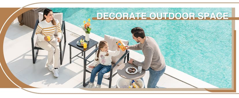 Devoko 3 Piece Rocking Bistro Set Wicker Patio Outdoor Furniture Porch Chairs Conversation Sets with Glass Coffee Table (Beige)