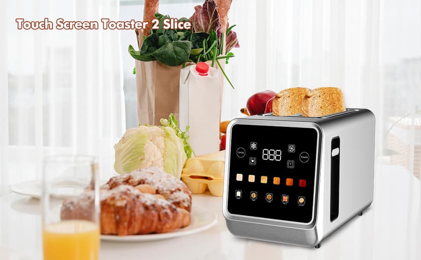 Toaster Touch Screen Toaster 2 Slice with LCD Display Stainless Steel Digital Timer Toasters 6 Bread Types& 6 Shade Settings Smart Extra Wide Slots Tostadora With Bagel Cancel,Defrost Functions