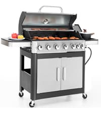 Sophia & William 6-Burner Propane Gas BBQ Grill with Side Burner & Porcelain-Enameled Cast Iron Grates, Stainless Steel Barbecue Grills Outdoor Cooking for Outside, 665 SQ.IN. Cooking Area, 65,800BTU