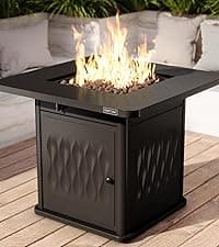 EAST OAK 28'' Propane Fire Pit Table, 50,000 BTU Steel Gas FirePit for Outdoor, Outside Patio Deck and Garden, CSA Certified Fire Table with Magnetic Lid, Cover-Storage Basket and Lava Rock , Black
